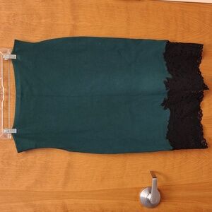 Express Green Compression Sweater Skirt With Black Lace hem